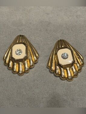 Vintage Gold-Tone Clip Earrings with Clear Stones